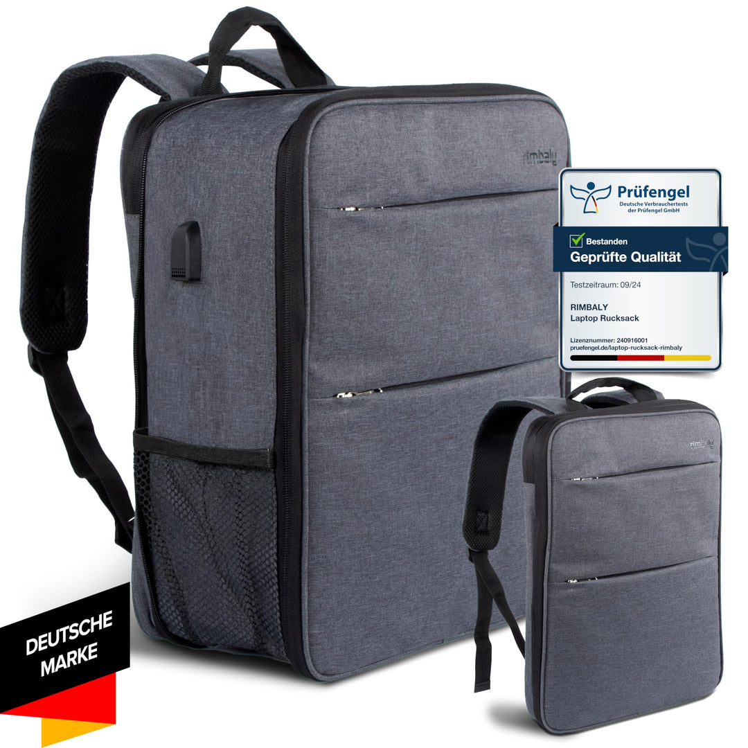 Laptop Rucksack - wasserabweisend & Stossfest - USB-Anschluss, erweiterbar, Anthrazit - Ideal für Bu