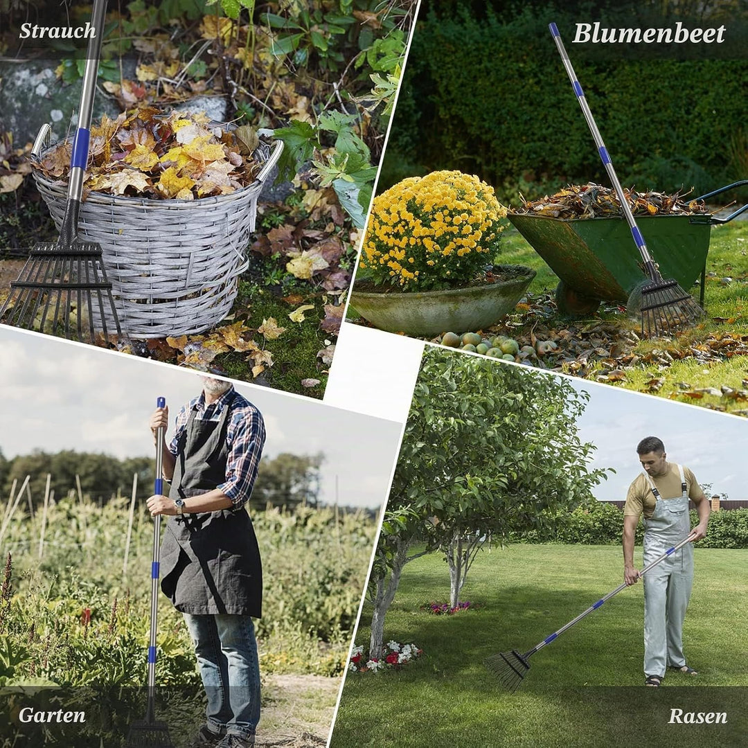 Garten Laubrechen Heavy Duty,Gras Harken für Gartenarbeit mit 11 Metallzinken 21 cm breit,Upgraded 7