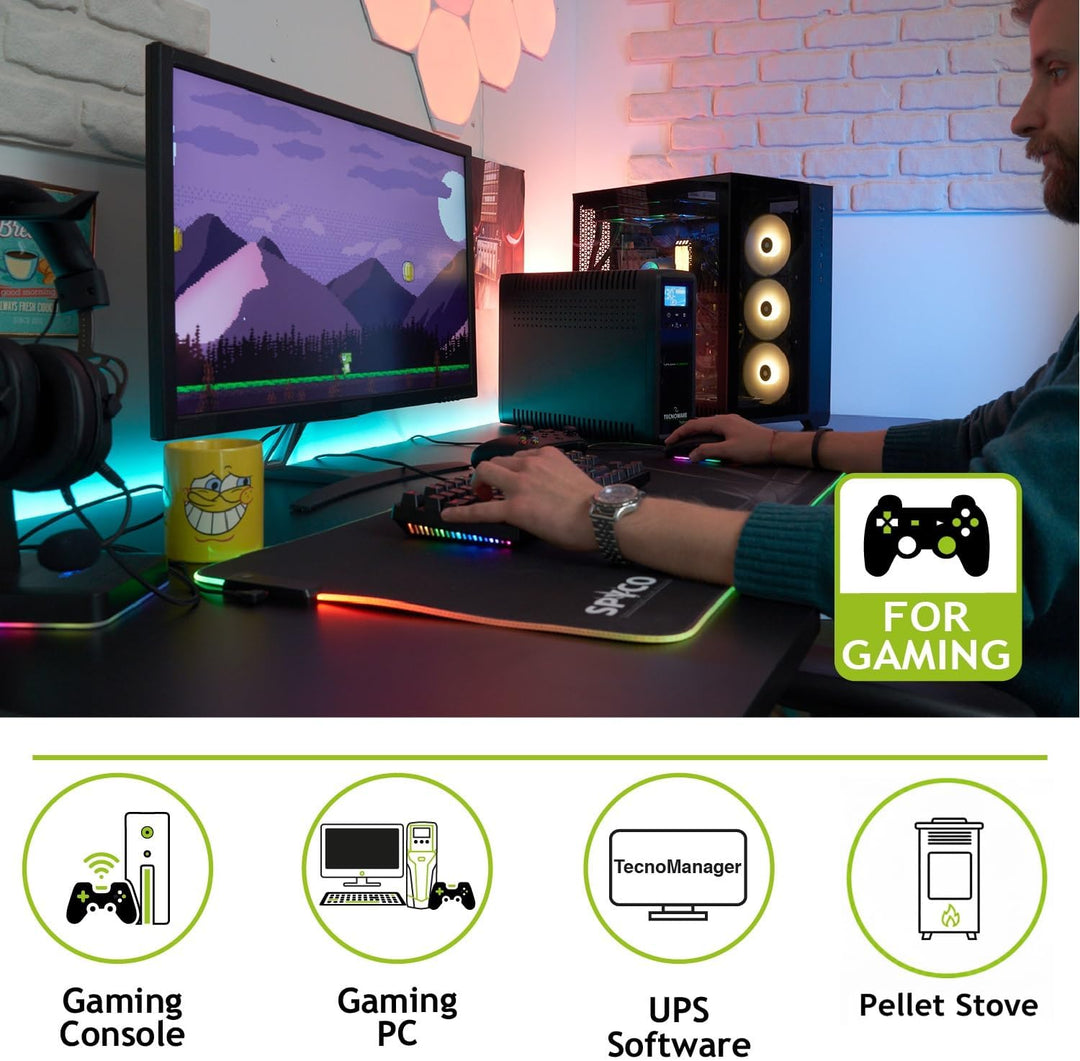 Tecnoware Power Systems - UPS EXA PLUS 1000 , Unterbrechungsfreie Stromversorgung für Gaming-PCs und