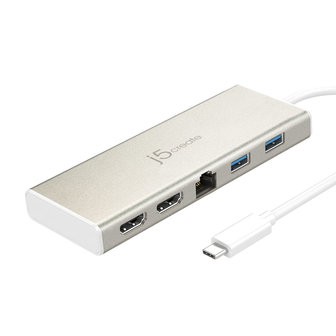 j5create USB-C Dual HDMI Hub - Typ C Dockingstation mit 2X HDMI, 2X USB 3.0, Ethernet, PD 60W Durchg