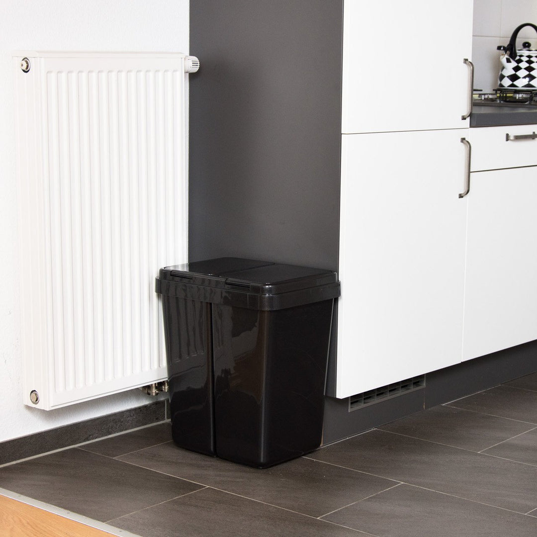 Grizzly Doppelmülleimer 2 x 25l Recycling - Abfallbehälter Mit 2-fach Deckel - Anthrazit Metallic, A