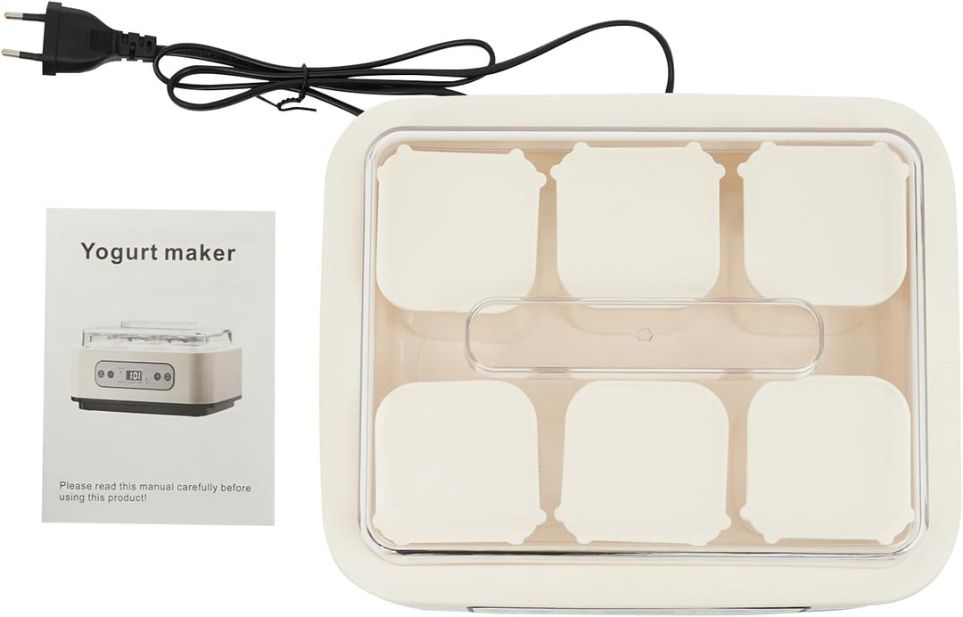 Joghurtbereiter 1,5L mit 6 Gläsern, Joghurtmaschine Edelstahl, elektrischer Joghurt Maker mit Timer