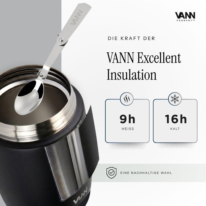 VANN Thermobecher für Essen 450 ml – Thermobehälter [16h kalt, 9h warm] – Recycelte Edelstahl Thermo