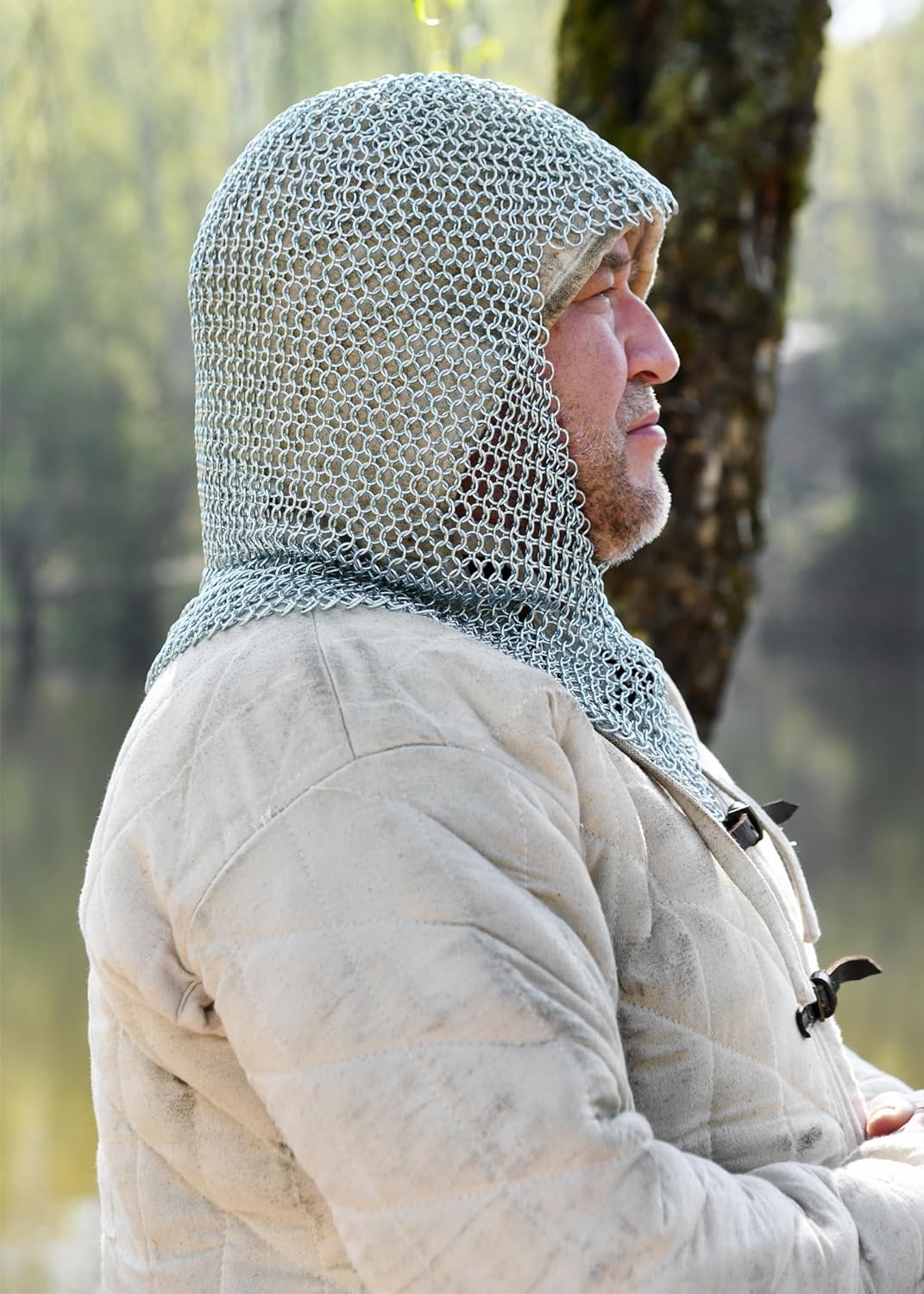 Battle-Merchant Kettenhaube, V-Auschnitt, ID9mm, Mittelalter LARP Wikinger Fasching Kettenhemd Kette
