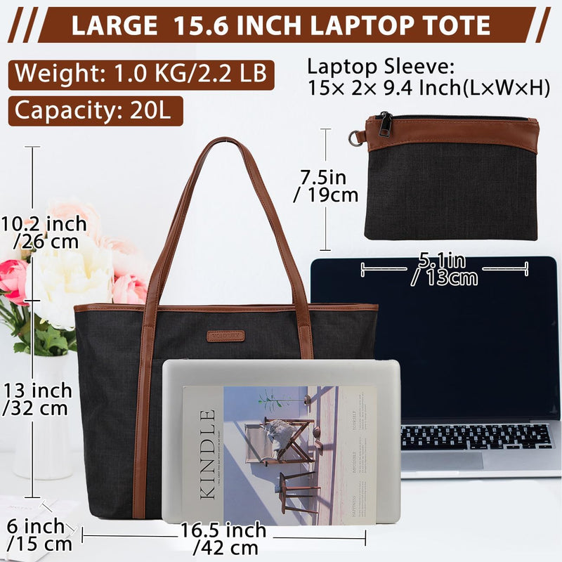 VX VONXURY Laptop Handtasche Damen Canvas Laptoptasche 15,6 Zoll Schultertaschen Shopper, Grosse Arb