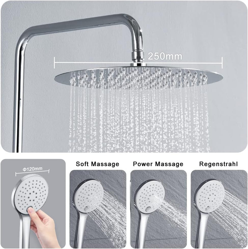JOHO Edelstahl Duschset ohne Armatur, Regendusche Duschsystem mit Duschkopf, Duschstange, Duschschla