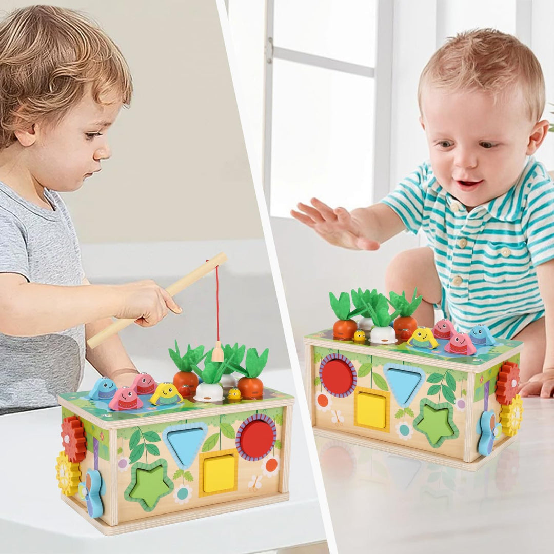 Yulado Montessori Spielzeug ab 1 2 3 Jahr,6-in-1 Tücherbox mit Knistertuch, Motorikwürfel Holzspielz