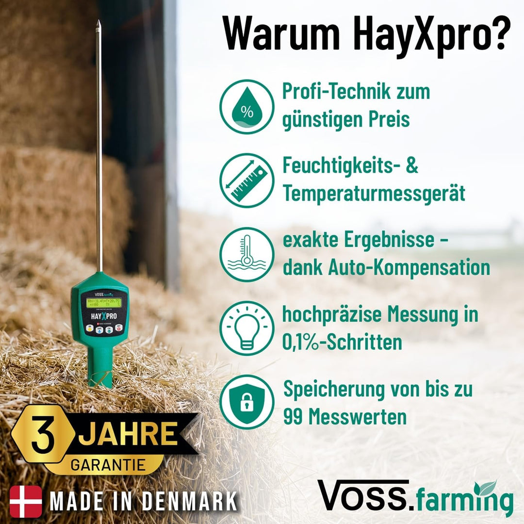 VOSS.farming HayXpro Feuchtigkeitsmessgerät für Heu, Stroh und Silage, Heufeuchtemesser, 50cm Sonde,