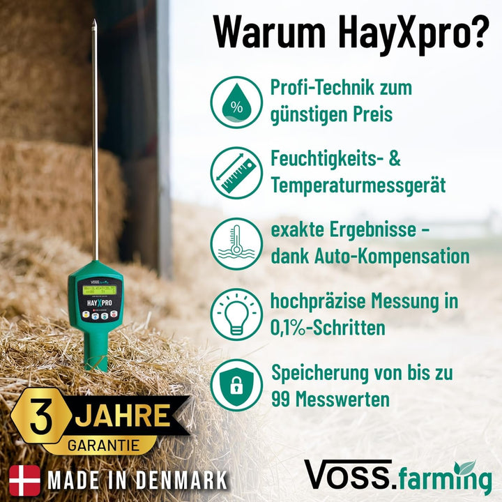 VOSS.farming HayXpro Feuchtigkeitsmessgerät für Heu, Stroh und Silage, Heufeuchtemesser, 50cm Sonde,