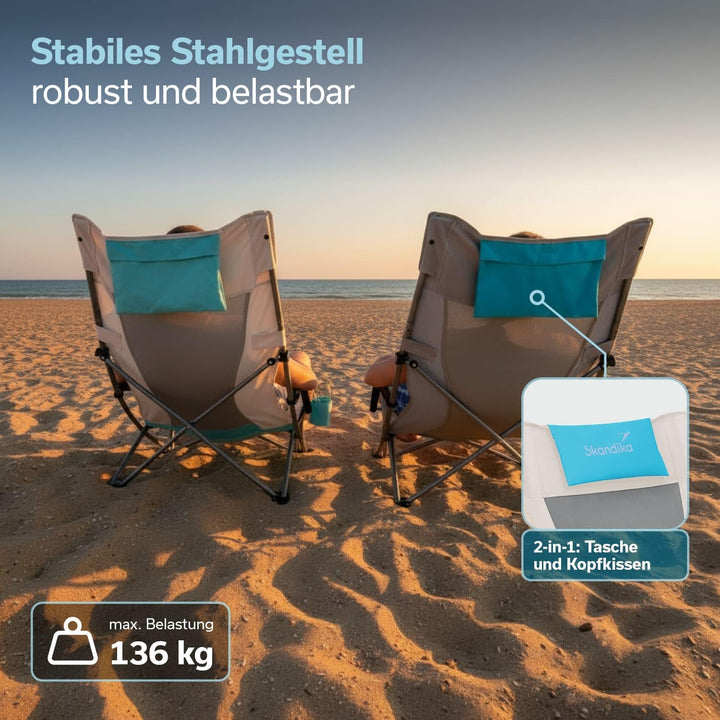 Skandika Strand Klappstuhl Beach | Bequemer Strandstuhl mit atmungsaktivem Mesh, Getränkehalter, nie