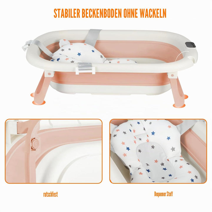 Faltbare Baby Badewanne mit Rutschfestem Kissen – Babywanne Ergonomisch, Tragbare Badewanne für Neug