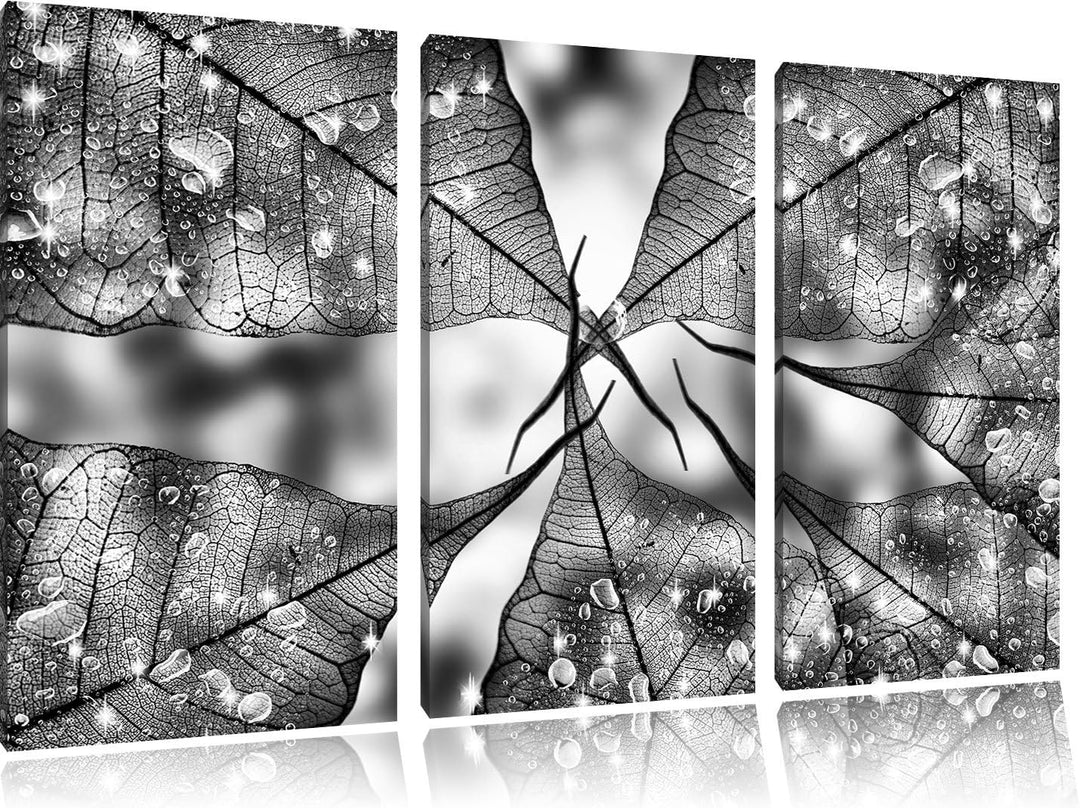 Pixxprint Grüne Blätter als Leinwandbild/Grösse: 3 Teilig (120x80) cm/Wandbild/Kunstdruck/fertig bes