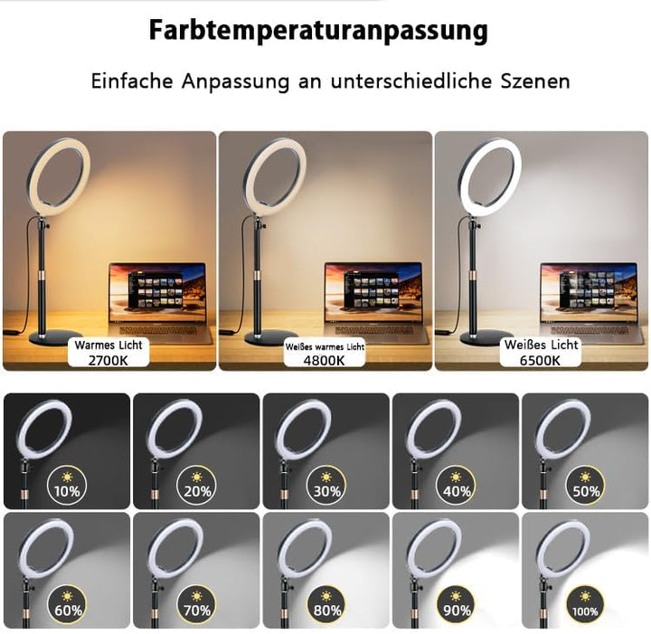 BRAVECOW Ringlicht mit Stativ, 10.5” Selfie Ringlicht,Streaming Licht Videolicht mit 3 Lichtfarben u