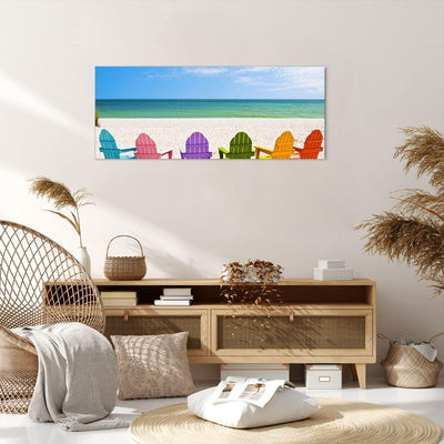 Wandbilder Dekoration Wohnzimmer Sunbed ufer florida Sommer Panorama Bilder auf Leinwand 120x50cm Le