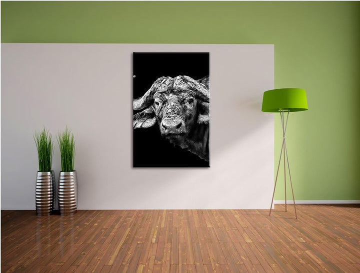 Pixxprint Dark Wasserbüffel als Leinwandbild | Grösse: 100x70 cm | Wandbild | Kunstdruck | fertig be