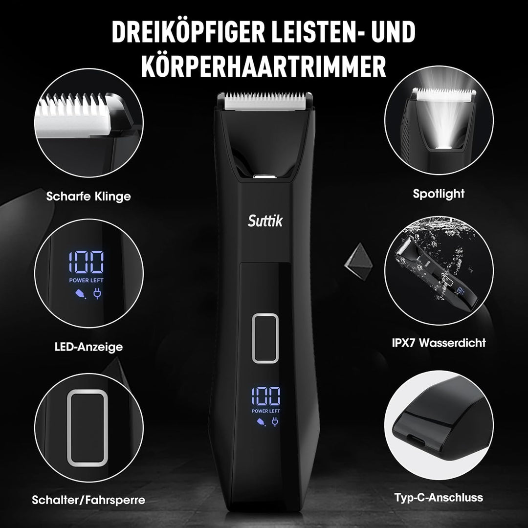 Suttik 3 IN 1 Intimrasierer Trimmer für Männer Körper &amp; Kugelhaartrimmer Nasenhaartrimmer Nass-/Troc