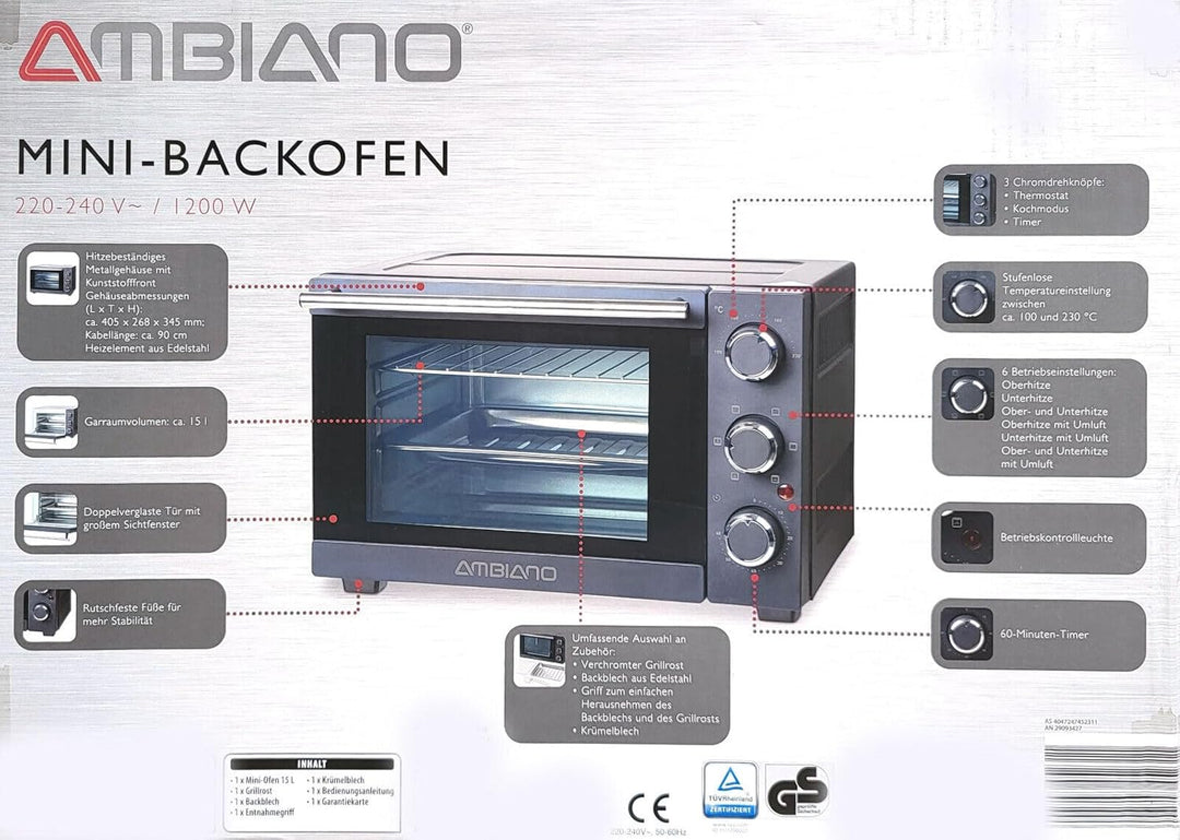 Amibiano Mini-Backofen, Back-to-Back, schwarz