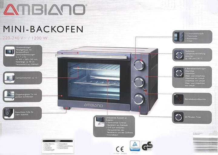 Amibiano Mini-Backofen, Back-to-Back, schwarz