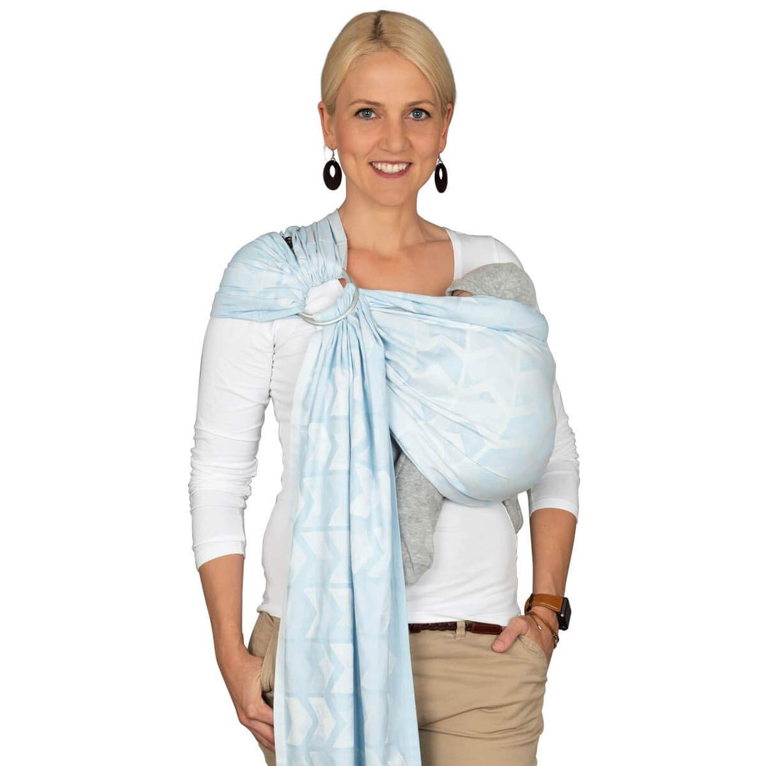 Hoppediz Ring-Sling, Baby-Tragetuch ab Geburt, 100 % kbA-Baumwolle, Design Amsterdam aqua, Amsterdam