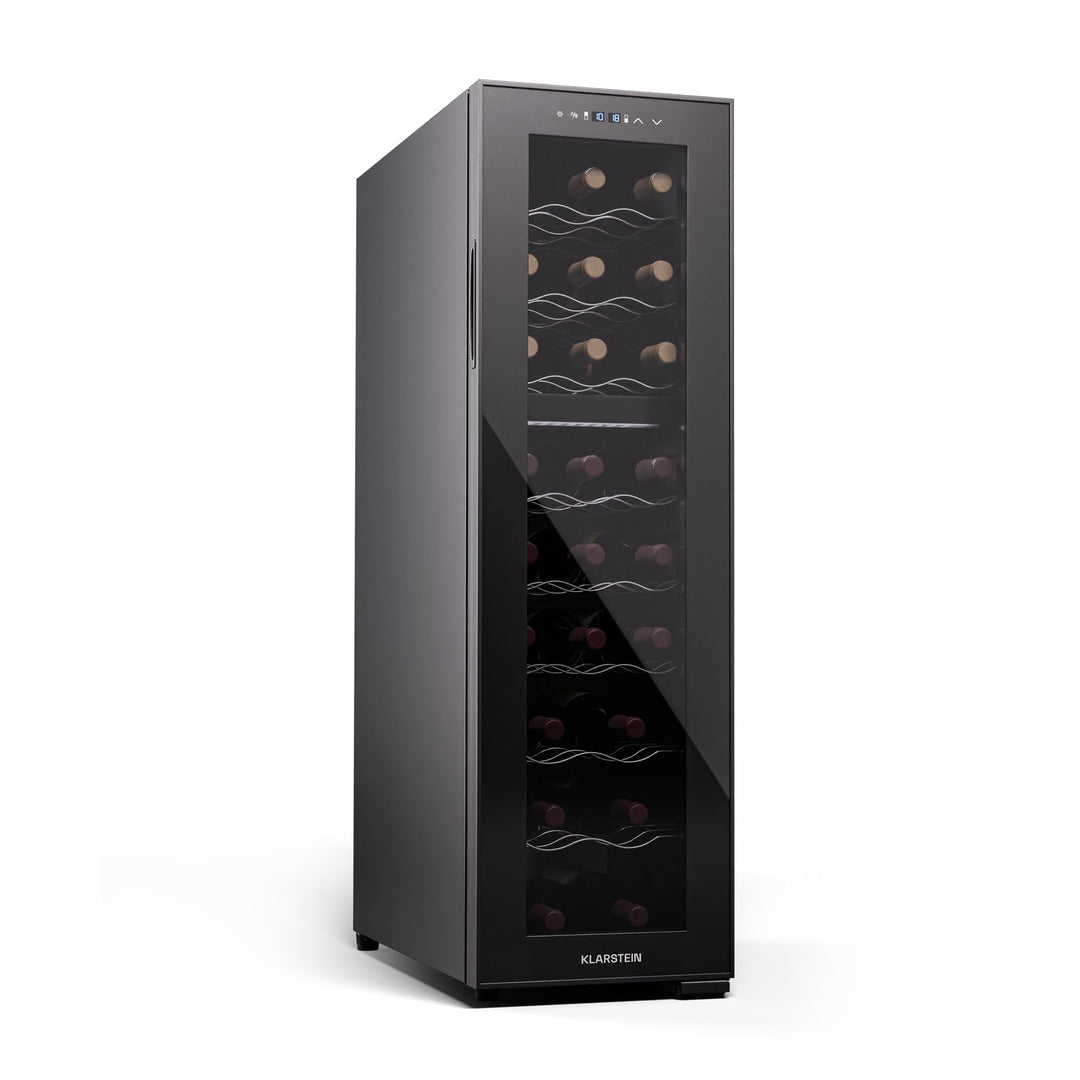 Klarstein Shiraz Weinkühlschrank Schwarz – 24 Flaschen, 2 Zonen | Getränkekühlschrank mit Glastür, f
