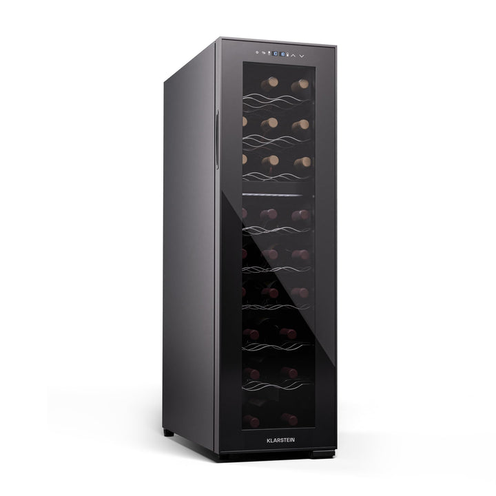 Klarstein Shiraz Weinkühlschrank Schwarz – 24 Flaschen, 2 Zonen | Getränkekühlschrank mit Glastür, f