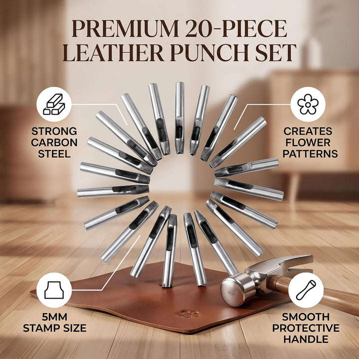 Cikonielf 20 Stück Leder Hohl Locher Leder Punch Set Kohlenstoffstahl Blume Form Leder Handwerk Werk