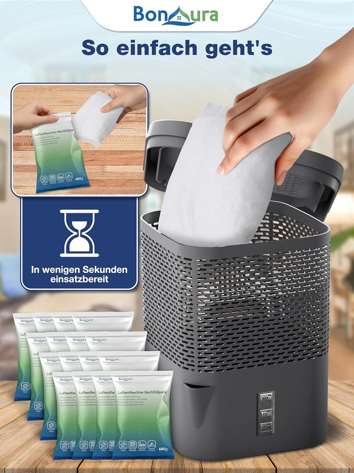 BonAura® AirOne Luftentfeuchter Nachfüllpack I 12er Set 680g Luftentfeuchter Granulat I Entfeuchter