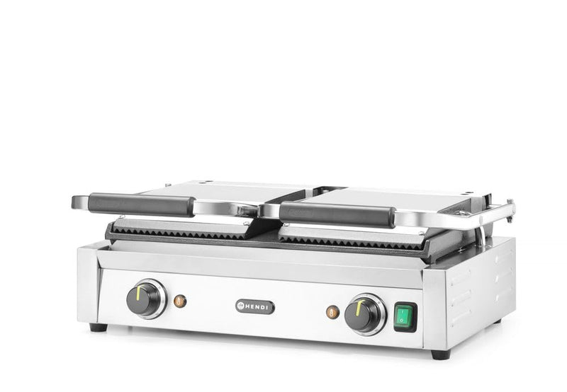 HENDI Kontaktgrill, Doppelversion, Elektrogrill, Tischgrill, Sandwichtoaster, Regelbar bis max. 300°