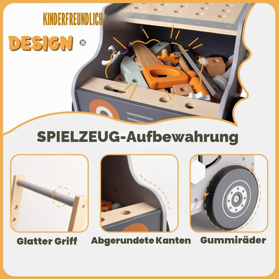 Labebe Lauflernwagen holz, Werkzeugbank für Kleinkinder, hölzerne Lauflernhilfe für Jungen und Mädch
