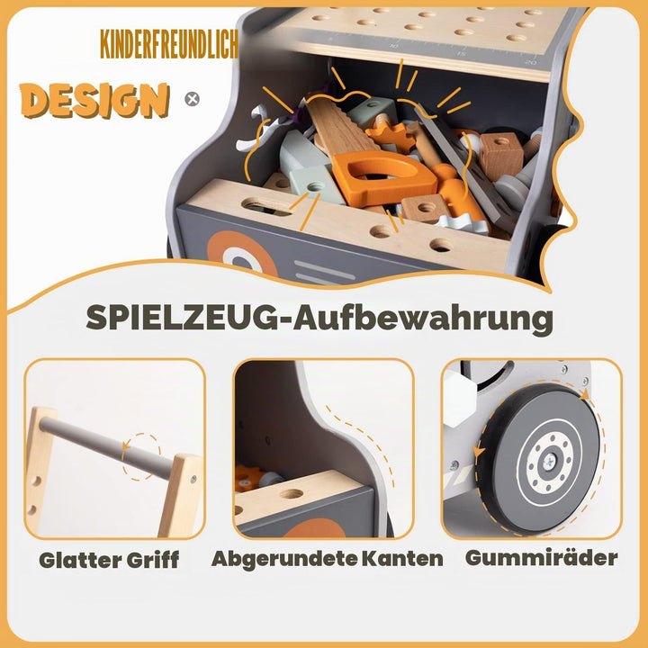 Labebe Lauflernwagen holz, Werkzeugbank für Kleinkinder, hölzerne Lauflernhilfe für Jungen und Mädch