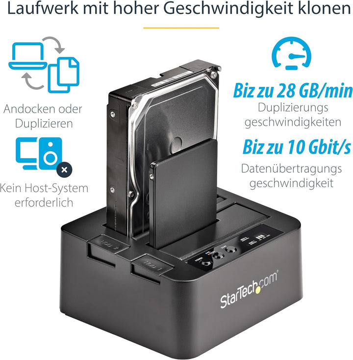 StarTech.com USB 3.1 (10Gbit/s) Festplatten Duplikator Dock für 2,5" & 3,5" SATA SSD Festplatten + 4