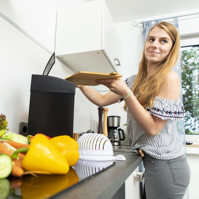 Relaxdays, schwarz Sensor Mülleimer, Automatikdeckel, Inneneimer mit Griff, hygienisch, 7 L, Stahl,