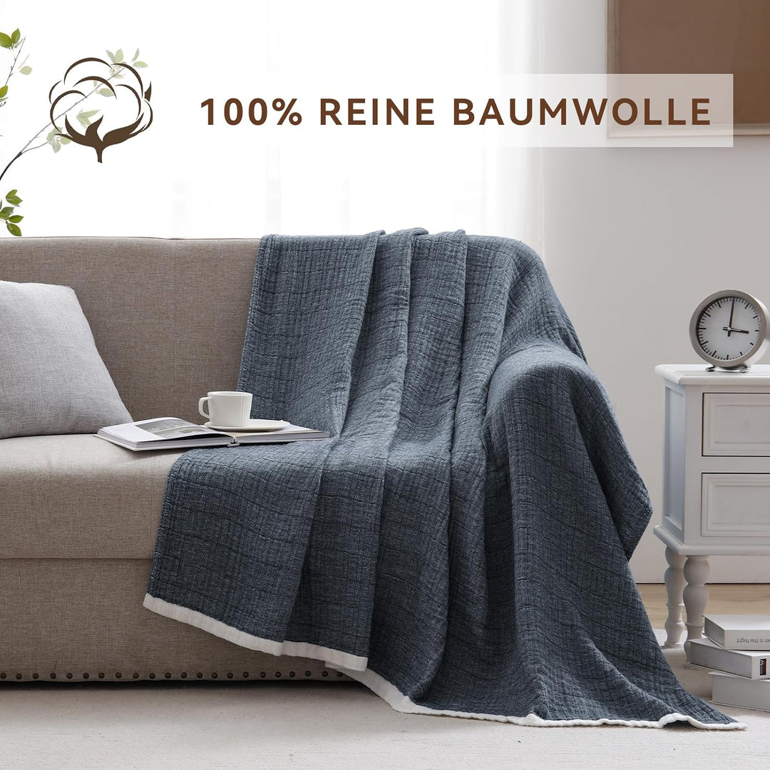SE SOFTEXLY Musselin Decke 150 x 200 aus 100% Baumwolle, Weiche und Atmungsaktive Kuscheldecke, Leic