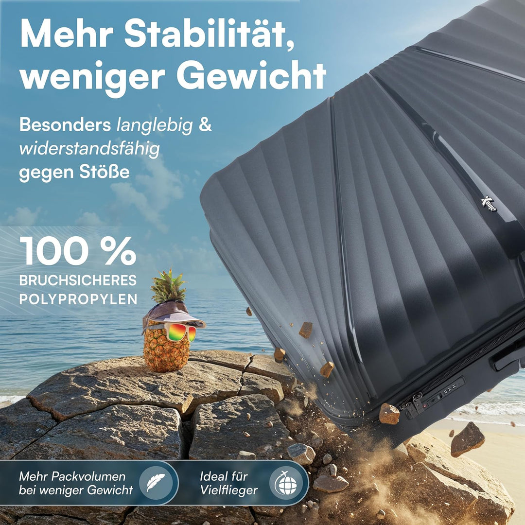 Xonic® Hartschalenkoffer L für 65L - Bruchsicherer Rollkoffer Polypropylen mit 360° Doppelrollen &amp; T