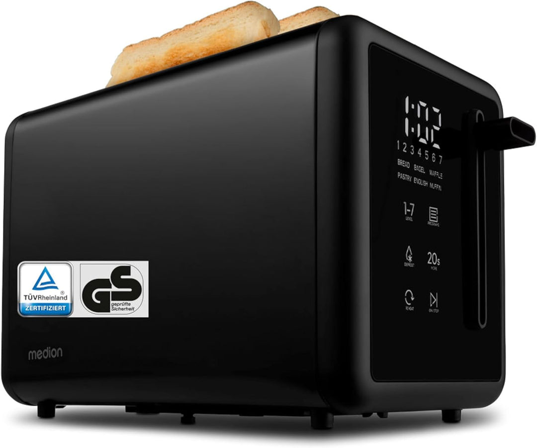 MEDION Toaster 2 Scheiben mit Brötchenaufsatz (7 Bräunungsstufen, 5 Automatikprogramme, 850 Watt, Au