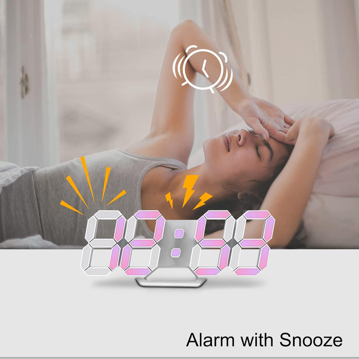 Deeyaple LED Wanduhr Digital Wecker 3D Uhr Dimmbar Snooze USB 12/24Stunden Datum Temperaturanzeige F