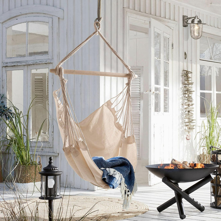 Loberon® Hängesessel Leano, Baumwolle/Polyester/Polyester, H/B ca. 130/100 cm, Creme