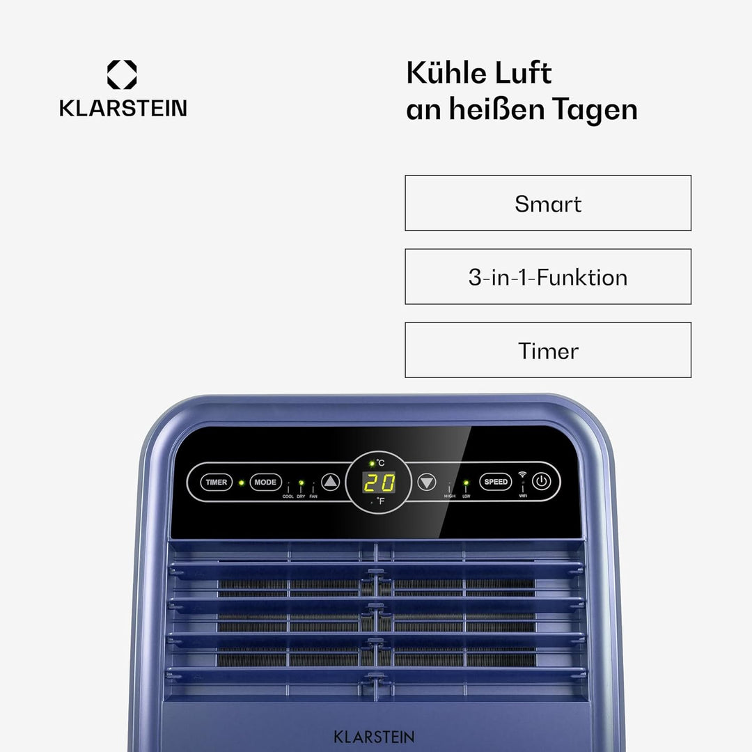 Klarstein Mobile Klimaanlage mit Abluftschlauch, 4-in-1 Klimagerät mit Ventilator, Luftentfeuchter &