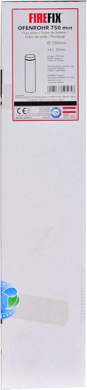 FIREFIX R150/7 Ofenrohr aus 2 mm starken Stahl (Rauchrohr) in 150 mm Durchmesser, für Kaminöfen und
