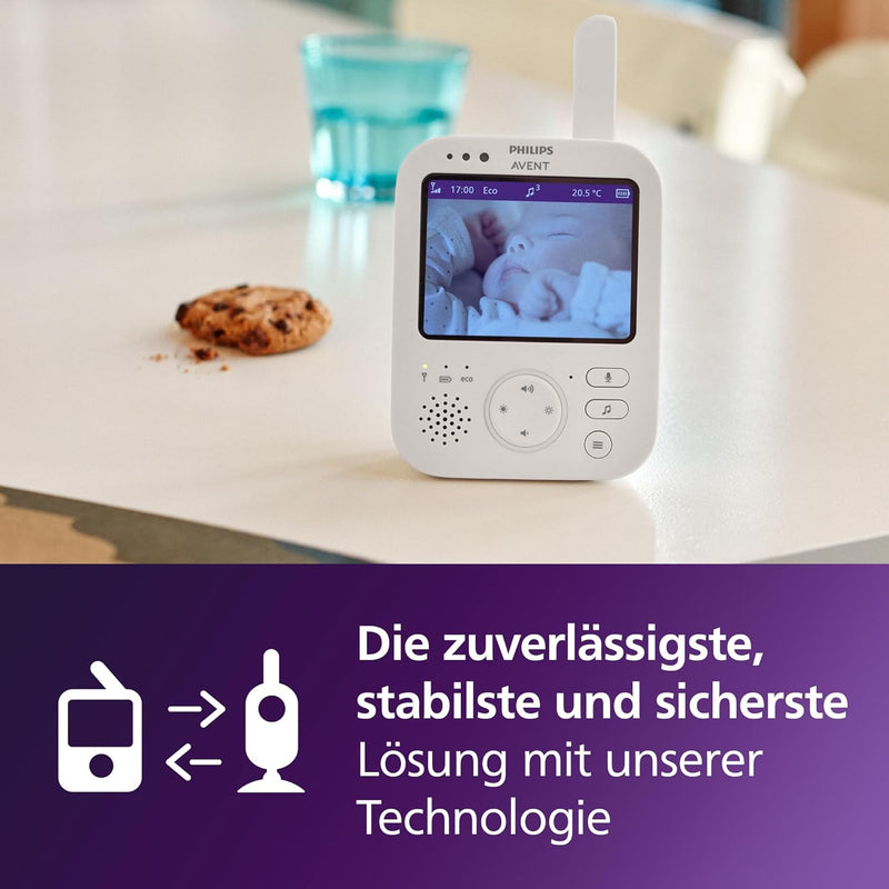 Philips Avent Babyphone mit Kamera Premium – sicheres Video Babyphone, 3,5 Zoll Bildschirm, 4-Fach Z