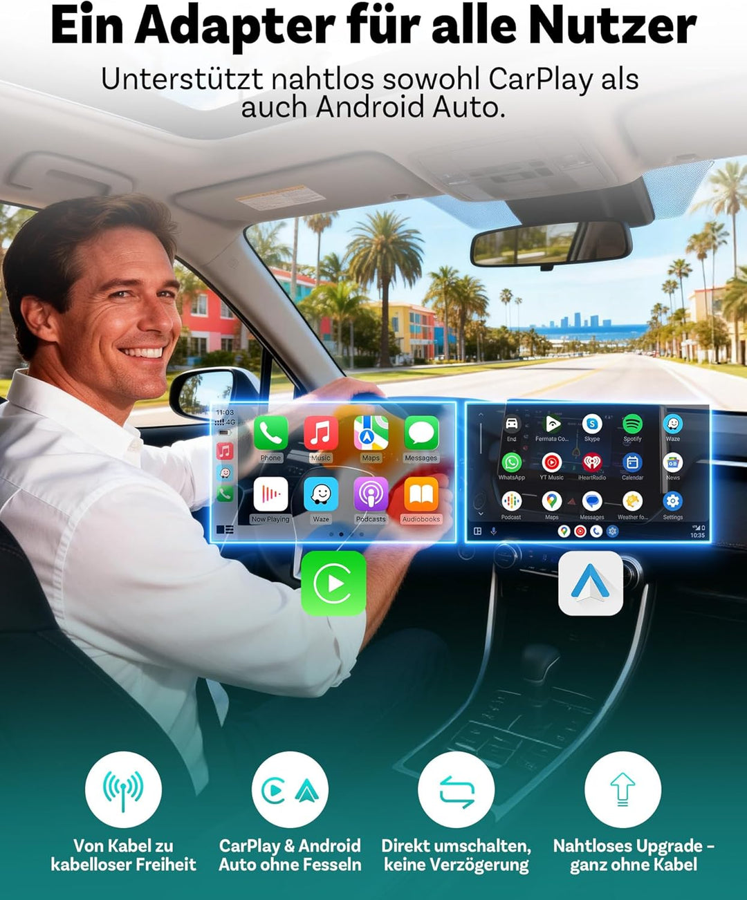 Ottocast Mini Pico, 2026 Neuheit 2-in-1 Wireless CarPlay & Android Auto Adapter mit One-Touch Geräte