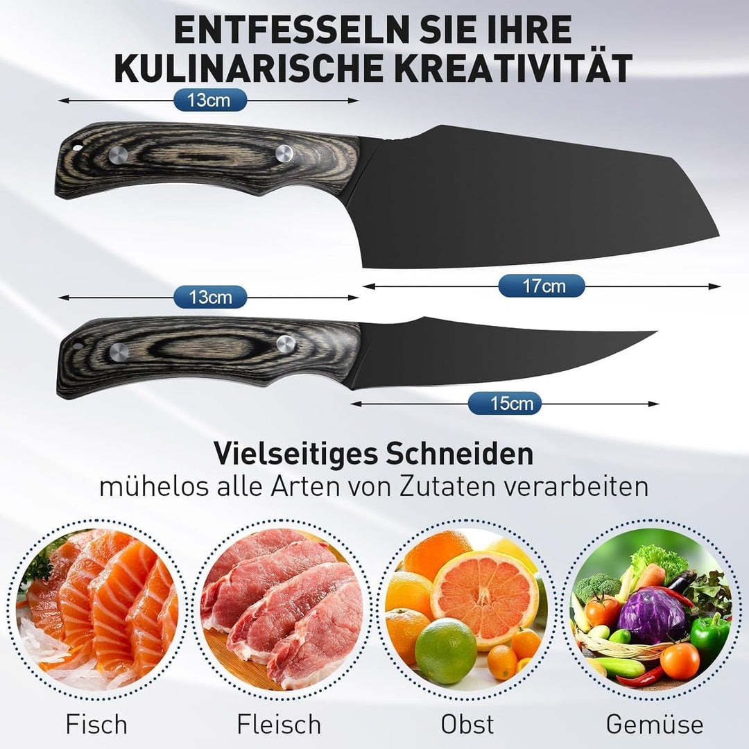 Küchenmesser Set 2-tlg Titanbeschichtet - Extrem scharfe Kochmesser für Profis & Hobbyköche, Ausbein