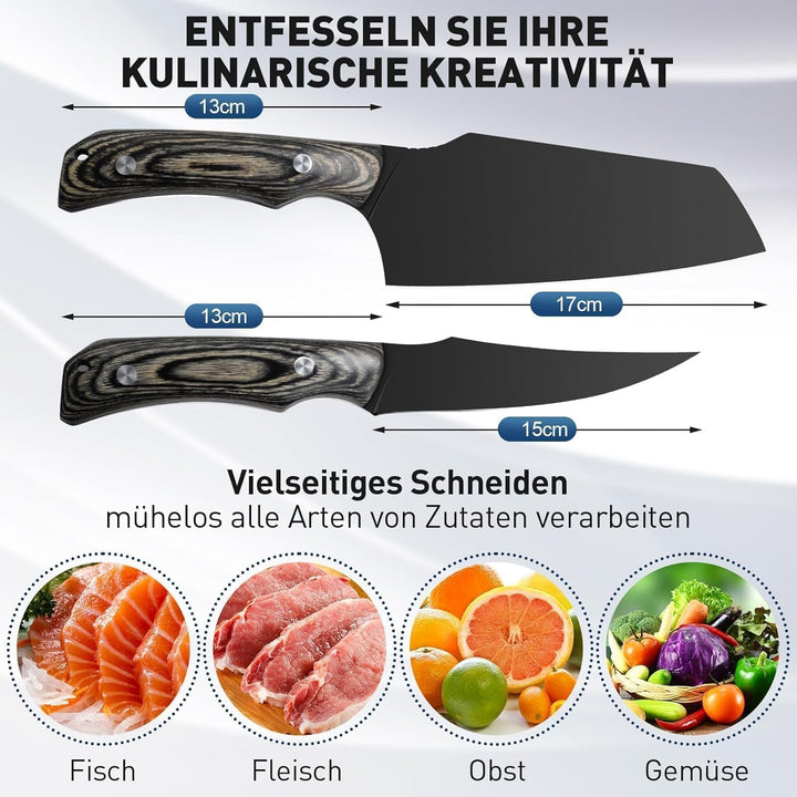 Küchenmesser Set 2-tlg Titanbeschichtet - Extrem scharfe Kochmesser für Profis & Hobbyköche, Ausbein