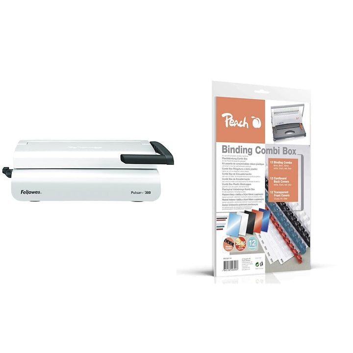Fellowes Plastikbindegerät A4 Pulsar+ 300 für Büros & Peach PB100-14 Plastikbindeset für 12 Dokument