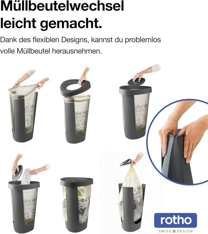 Rotho Fabu Müllsackständer gelber Sack mit Deckel, Kunststoff (PP recycelt) BPA-frei, anthrazit, (40
