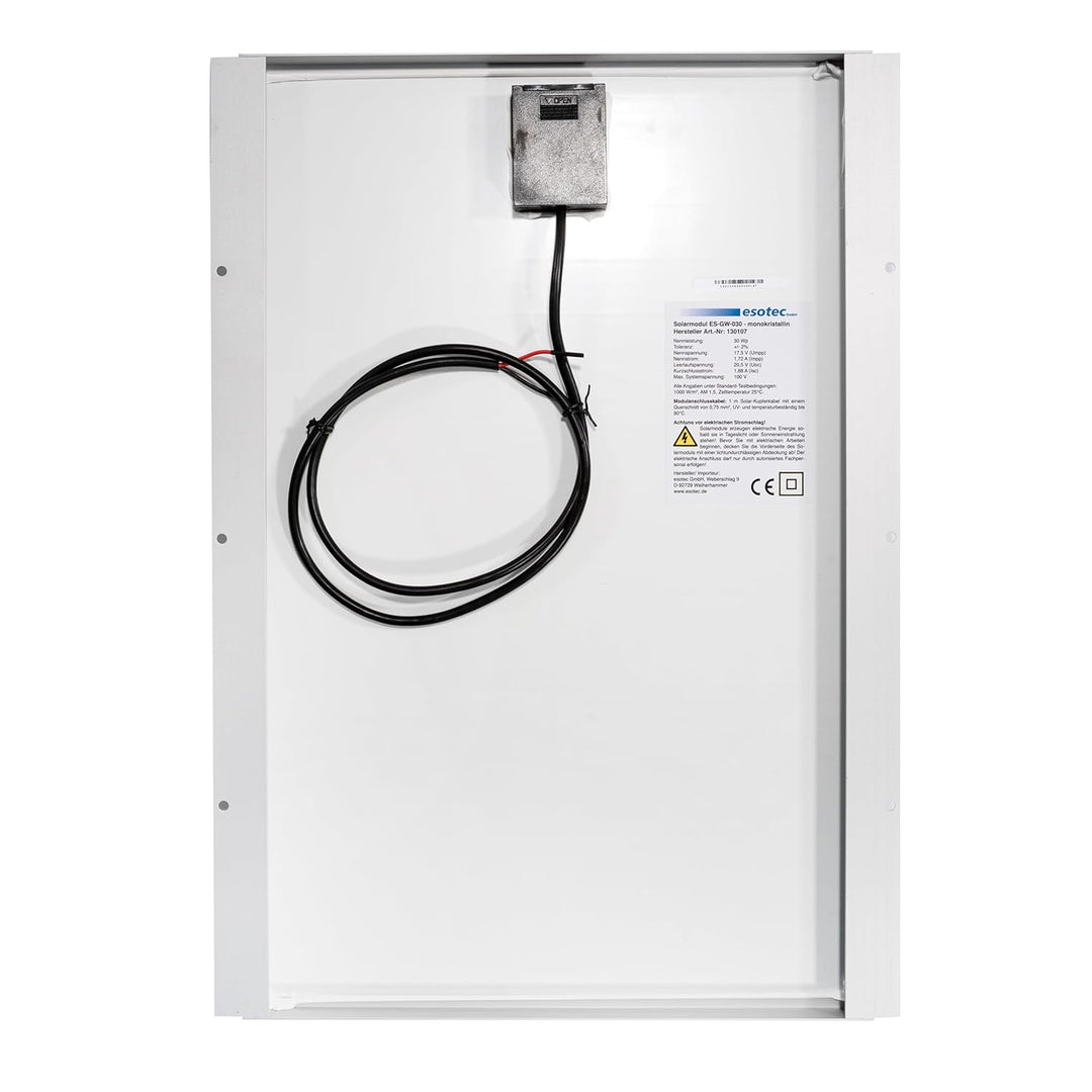esotec monokristallines Solarmodul, 30Wp, 18V, 520x370x25mm, offene Leitungsenden, Dachschindeltechn