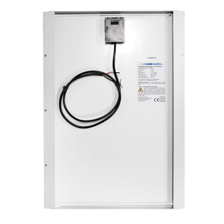 esotec monokristallines Solarmodul, 30Wp, 18V, 520x370x25mm, offene Leitungsenden, Dachschindeltechn