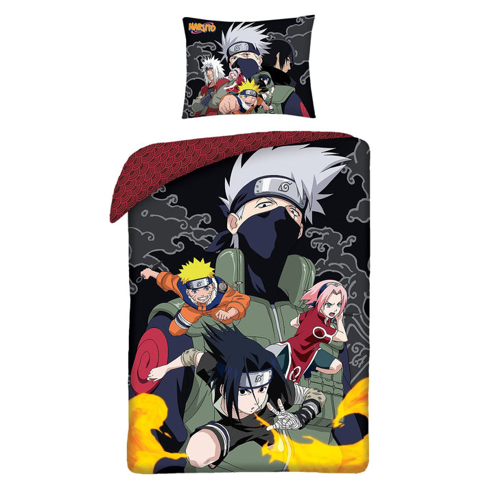 Elbenwald Naruto Bettwäsche mit Konoha Group Motiv mit Reissverschluss für Anime Fans Herren Damen U