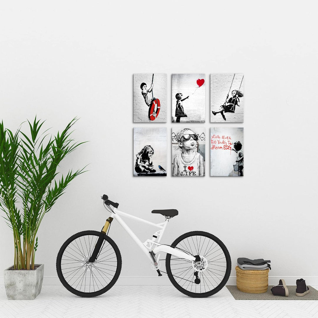 Novart Wandbilder Set Banksy Collage - KOMPLETT AUFHÄNGFERTIG - Made in Germany - Moderne Bilder Woh