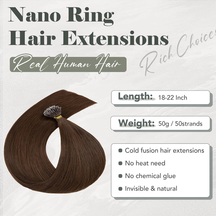 Rich Choices Extensions Echthaar Nano Bondings 35cm #4 Mittelbraun Nano Ring Extensions Echthaar Inv